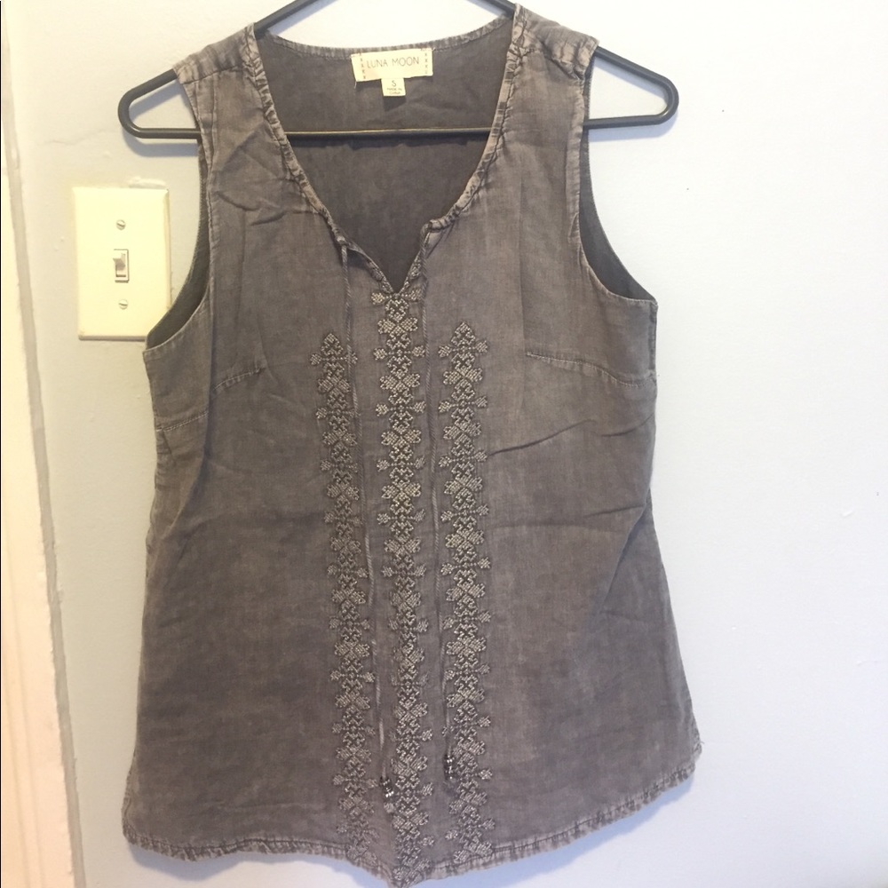 Silver embroidered tank